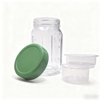 Pot Mason en verre de 32 oz avec couvercle en plastique et compartiment à sauce amovible, séparation humide/sec pour collations, overnight oats, yaourt, parfait, salade