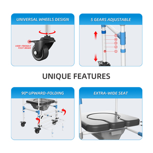 Fauteuil roulant pour toilettes et douche spécifiques aux personnes âgées/handicapées - Design antidérapant, pliable, essentiel pour les soins à domicile - Product Image 6
