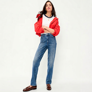 Veste de safari à capuche rouge pour femme, coupe-vent décontractée, extensible, pull-over 100% polyester, vêtements d'automne - Product Image 1