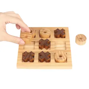 松木桌游戏木制井字脚趾套装成人牛和十字架游戏木制家庭儿童棋盘游戏