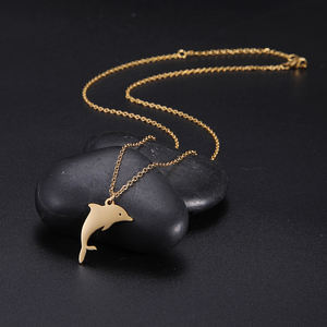 18k الذهب مطلي قلادة مجوهرات من صلب لا يصدأ لطيف طقم مجوهرات دولفين الحيوان قلادة قابل للتعديل النساء أزياء المختنق - Product Image 5