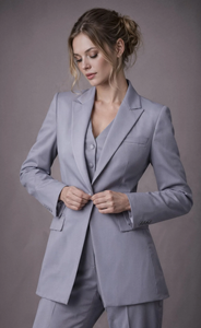 <b>Silver</b> Grey Terry Rayon Three Piece Pantsuit Elegant Tailored Blazer Vest and Trousers Set Premium Formal Office Wear Business - Product Image 5