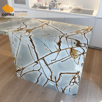 Encimera de cuarcita pulida de alta gama Cotrustone, resistente al fuego, color azul Roma, para interiores, cocinas y baños.