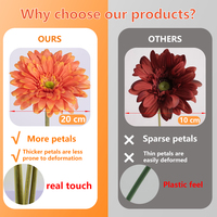 Fleur artificielle réaliste en soie rouge de haute qualité, toucher réel, tige longue de 60 cm, grande gerbera artificielle de 20 cm pour la décoration de la maison et des mariages