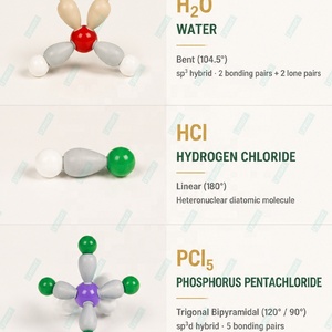 แบบจำลองโมเลกุล 57 ชิ้น ตามทฤษฎี VSEPR แบบ 3 มิติ แสดงวงโคจรอิเล็กตรอนไฮบริด และการไฮบริดของวงโคจร สำหรับ BeCl2, <span class=keywords><strong>BH3</strong></span>, CH4, <span class=keywords><strong>NH3</strong></span>, H2O, PCl5, SF6 - Product Image 5