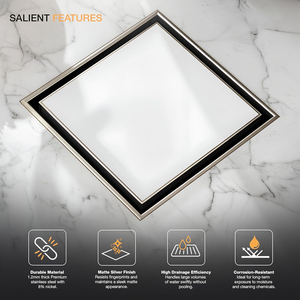 Proveedor de Foshan: Drenaje de Ducha Invisible de 6 Pulgadas con Adaptador de Salida Horizontal, Negro, Acero Inoxidable 304, Drenaje de Piso con Inserción para Azulejos - Product Image 4