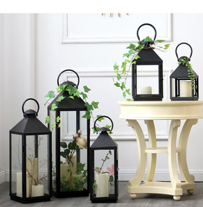 European Style Outdoor Glass Floor Metal <strong>Lantern</strong> Garden Decoration Model <strong>Candle</strong> Holder Ornaments Iron Wind <strong>Lanterns</strong> - Product Image 1