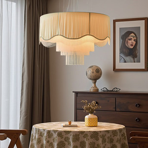 Suspension minimaliste 50cm 60cm 80cm, design rond en tissu à pompons, style vintage français chaleureux pour salon, chambre et bureau - Product Image 5