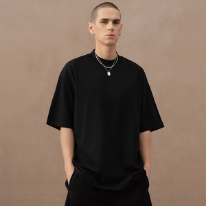 Người Đàn Ông Của Heavyweight 310G Áo Thun Mát Sorona Tối Giản Quá Khổ Nửa Cao Cổ T-Shirt 100% Cotton Mùa Hè Sạch Phù Hợp T-Shirts - Product Image 2