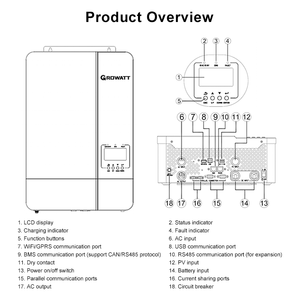Fuera de la Red Integrada MPPT 230VAC 48VDC 3kw 5kw Almacenamiento de energía <span class=keywords><strong>Growatt</strong></span> <span class=keywords><strong>SPF</strong></span> <span class=keywords><strong>3500</strong></span> 5000 <span class=keywords><strong>ES</strong></span> Inversor solar híbrido para PV - Product Image 3