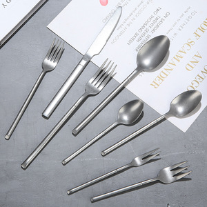 Couverts à manche carré épais ensembles de vaisselle en acier inoxydable fourchette en <span class=keywords><strong>argent</strong></span> couteau cuillère cuillère à café fourchette à thé Table complète Service à manger - Product Image 5