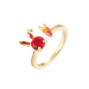 Cute Bunny Open Ring Animal Zodiac Design Red Gemstone Index Finger Jewelry Gift - Product Image 3
