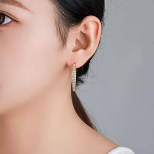 XUPING Gioielli Moda Rame Ecologico Placcato Oro 14K Orecchini a Cerchio con Gemma Artificiale Stile Semplice e di Tendenza - Product Image 3
