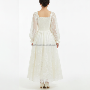 Custom Square Collar Lantern Sleeve Lace <strong>Dress</strong> for Women <strong>White</strong> Vintage Evening Gown Maxi <strong>Dresses</strong> - Product Image 2