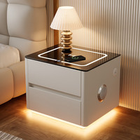 Table de chevet pliable intelligente avec haut-parleur Bluetooth, charge sans fil, éclairage LED sous le plateau, deux tiroirs, chambre à coucher moderne