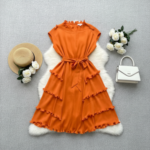 Elegante Abito Lungo Casual da Donna Africana, Plissettato con Volant, Stile Miyake, per Feste, Lunghezza al Pavimento, Naturale, Estivo, Taglie Forti - Product Image 1