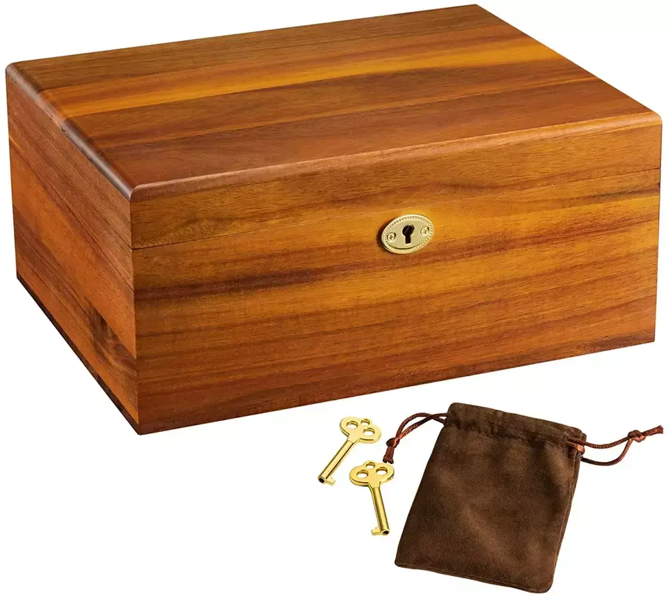 Large Wooden Box with Hinged Lid Solid Acacia Wood Memory Box with Lock Natural Wood Keepsake Boxes