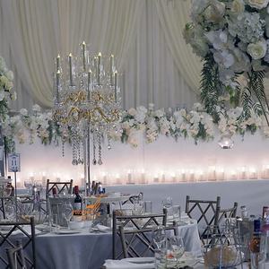 Evento decorazioni da tavola di nozze centrotavola <span class=keywords><strong>oro</strong></span> braccio candelabri in metallo 9 titolari di nozze candelabri di cristallo in vendita - Product Image 4