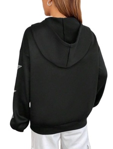 Sweat à capuche zippé 100% coton polaire de haute qualité à la mode Sweat à capuche zippé en strass avec diamant brillant et logo personnalisé pour femmes - Product Image 3