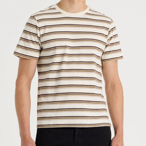 T-shirt da uomo girocollo a maniche corte oversize in cotone pesante 100% personalizzata, a righe, colore <span class=keywords><strong>ecru</strong></span> - Product Image 1