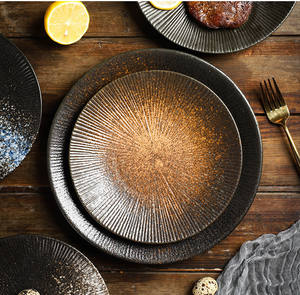 Assiette à dîner ronde en porcelaine de 8/10 pouces à rayures de style japonais ensembles de vaisselle en céramique assiette à steak pour restaurant à la maison - Product Image 5