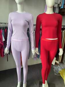 女式2024秋季休闲实心图案罗纹休闲服套装定制标志两件套Ropa De Mujer服装 - Product Image 5