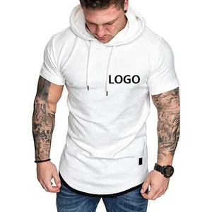 Summer Custom Logo Mens Slim Fit Short Sleeve T Shirts Hooded Muscle Tops Hoodie Casual Basic men's shirt