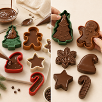 Ensemble de moules en silicone personnalisés pour Noël - Plateau de cuisson de qualité alimentaire avec motifs chapeau de Père Noël, canne en sucre et pain d'épices