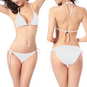 Sexy <b>White</b> <b>Bikini</b> <b>Set</b> Halter Neckline Tie Side Bottoms Solid Color Swimwear Two Piece Stretch Beachwear - Product Image 1