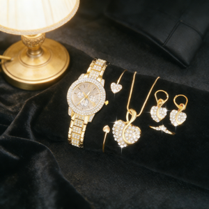 LP32 New Full <strong>Diamond</strong> Rose Gold 5 Piece Set Elegant Leisure Quartz <strong>Watch</strong> Charm Alloy Earrings Necklace Bracelets Women <strong>Watches</strong> - Product Image 3