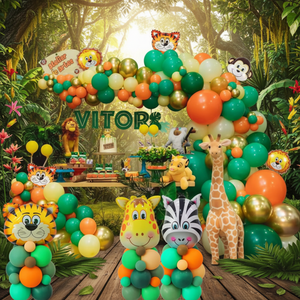 Kit Decorativo per Feste a Tema Foresta con Palloncini Verdi e Dorati, Arco di Ghirlande, Set di Palloncini in Lattice e Foil per Compleanno - Product Image 3