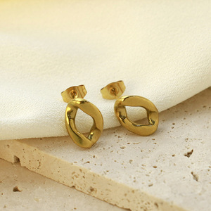 Geometric Stud Earrings Gold Stainless Steel Irregular Shape Fashion Jewelry Accessories - Product Image 2