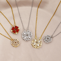 Bijoux fantaisie cadeau saint valentin pliant magnétique 4 coeurs chanceux 4 feuilles trèfle pendentif or 18 carats collier en acier inoxydable