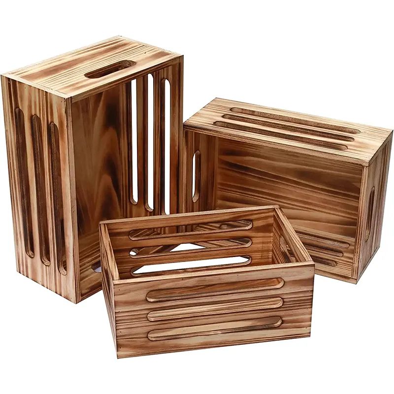 Natural Farmhouse Storage Box Wooden Basket wood orange crates Nesting Wooden Crates Decorative Boxes for Display Risers