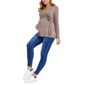 Chemisier et chemise d'allaitement en <span class=keywords><strong>coton</strong></span> à manches longues et col en V de couleur unie - Product Image 4