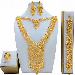 ベストセラー ドバイ サウジアラビア ブライダル4点セット 24K金メッキ ジュエリーセット 花嫁用 ネックレス イヤリング 指輪 - Product Image 3