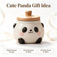 Pot de conservation alimentaire en céramique au design adorable de panda avec couvercle en bambou, grande capacité, idéal pour les cadeaux