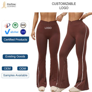Lulu Custom Damen High-Waist Yoga-Hose aus Spandex/Nylon mit einfarbigem Seitenstreifen, ausgestellten Beinen und voller Länge – Weite Yoga-Leggings - Product Image 1