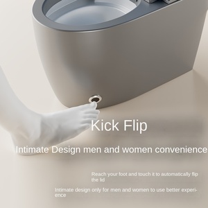 Toilette intelligente automatique moderne avec télécommande, siège chauffant, chasse d'eau à jet siphonique, en céramique, à poser au sol, rose - Product Image 3