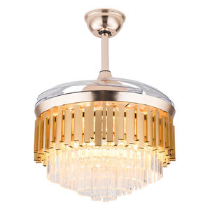 Ventilateur de plafond moderne en cristal avec 5 pales rétractables, télécommande, LED dimmable, moteur DC 5 vitesses, montage encastré, 3500K - Product Image 1