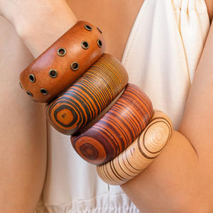 Kaimei 2025 Fashion Jewelry Wooden Rivet Geometric Pattern Bracelet <strong>Wristband</strong> Punk Pattern Wood Vintage Wooden Bracelets <strong>Bangles</strong> - Product Image 4