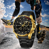 Montre numérique pour homme Sanda 6318, bracelet en acier inoxydable, résistante à l'eau, multifonction, compte à rebours, montre-bracelet décontractée pour affaires