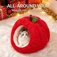 Lit-cave festif pour chat en forme de pomme, en polaire arctique, avec coussin amovible et lavable en coton PP, pour petits chiens