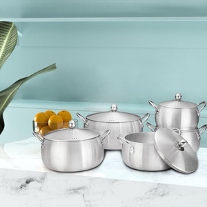 Stainless Steel Soup Pot Set 5 Pieces 1.1L 2.1L 3.1L 5L With Lid Lightweight Cookware For Kitchen Use - Product Image 1