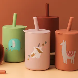 Hete Draagbare Anti-Drip Bpa Gratis Siliconen Baby Sippy Cups Drink Training Peuter Sippy Kids Baby Siliconen Cup Baby Drinkbeker