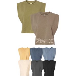 Camiseta Deportiva sin Mangas para Mujer, Corte Ajustado, Teñida en la Prenda, de Algodón, Paquete de 2, Multicolor - Product Image 1