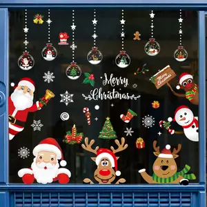 Pegatinas estáticas para ventanas, pegatinas navideñas de copos de nieve, Papá Noel, árbol de Navidad, calcomanías de pared para espejo de fiesta