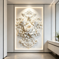 Wallpaper Relief Mawar Kustom, Seni Dinding Bunga Plester 3D, Dekorasi Dinding Lorong Mewah, Latar Belakang Dinding Pintu Masuk Elegan