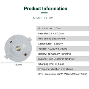 Lámparas de Emergencia LED Recargables con Baterías de Níquel-Cadmio TUOMING, Lámpara de Techo de Emergencia - Product Image 4
