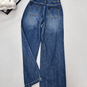 Jeans de Cintura Alta y Pierna Ancha con Detalle de Bolsillo con Costuras de Diamantes para Uso Diario Informal - Product Image 2